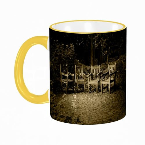 YOIUE Tasse aus Keramik - Große 11oz Tassen 330ml Kaffeetassen mit Henkel, 100% Handbemalt - Trinkgläser mit Griff - Weiß,Stühle im Jardin du Luxembourg. Paris (Frankreich). Sepiafoto.