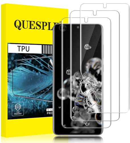 QUESPLE [3 Stück] TPU Schutzfolie für Samsung Galaxy S20 Ultra Folie, Anti-Kratzen, HD Klar Blasenfreie Weich Samsung S20 Ultra Display Schutz, Fingerabdruck-ID Unterstützen