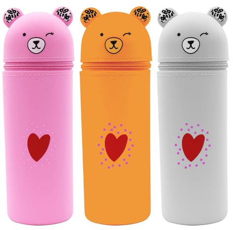 Sporgo Kawaii Lot de 3 trousses à crayons : trousse à crayons 2 en 1 en silicone souple, porte-crayons, trousse télescopique mignonne pour adolescente et étudiante, Couleur, Kawaii