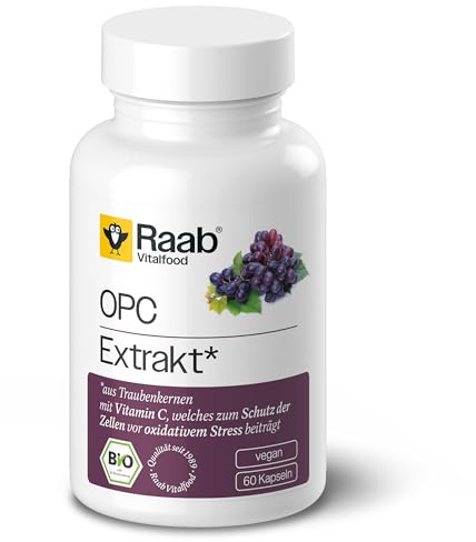 Raab® Bio OPC Traubenkernextrakt (60 Kapseln) - Aus spanischen Cava-Trauben | OPC Traubenkernextrakt aus spanischen Bio Cava-Trauben - 150 mg OPC - Laborgeprüfte Qualität aus Deutschland
