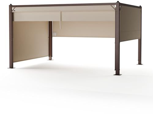 blumfeldt Pantheon Cortina Pavillon 3x4 m – Aluminiumrahmen, Verstellbares Dach & Seitenrollos, Wetterfest & Stabil, Beige/Braun