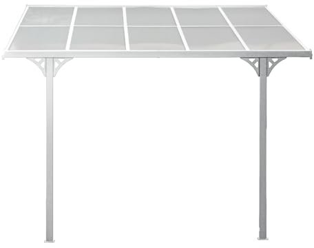 Westmann Alu Terrassenüberdachung Bruce 313 | Pulverbeschichtetes Aluminium | Polycarbonat Doppelstegplatten | Weiß | Wählbare Dachneigung 225-270 cm | UV-Schutz & witterungsbeständig