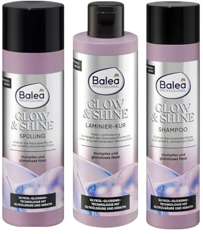 Balea Professional Haarpflege-Set, Glow & Shine Shampoo 250ml, Conditioner 200ml, Haarkur 200ml, mit Kopfhaut Massagebürste