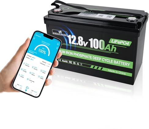 12V 100Ah LiFePO4 Battery Lithium Rechargeable with Bluetooth BMS, Capacity ≥ 80% after 4500+ cycles, works from -10℃ to 55℃