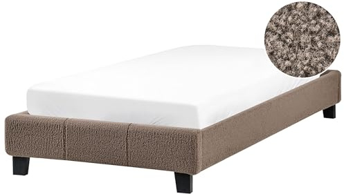 Beliani Minimalistic Modern Fabric Upholstery EU Single Bed Frame 3ft Taupe Boucle Roanne