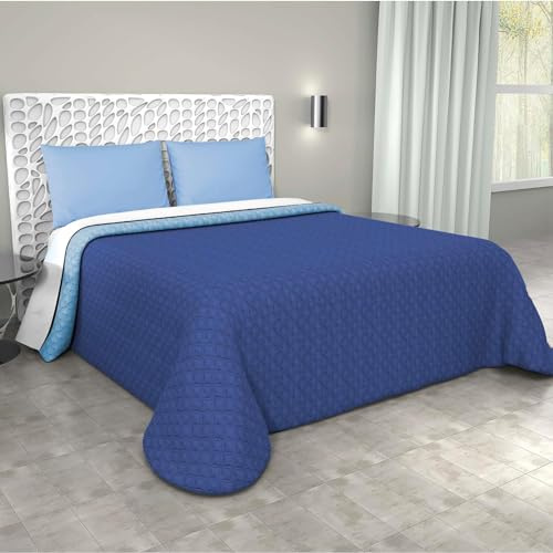 Corredocasa Trapuntino Copriletto, Made in Italy - Trapuntato Doubleface Mezza Stagione - Copri Letto Coperta Bicolore Primaverile in Morbida Microfibra (Blu/Azzurro, Singolo)