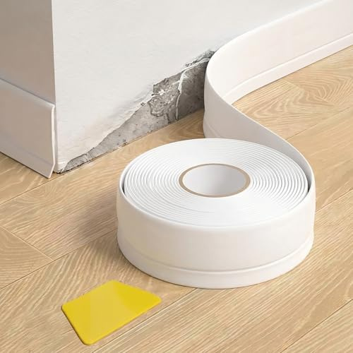 Flexible Baseboard Molding Trim 5+2cm 6M Self-Adhesive Vinyl Wall Base Peel and Stick Cove Base Rubber Wall Baseboard Moulding Trim (White 5+2cm 6M)