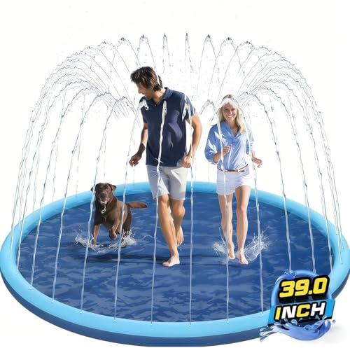 Dog Paddling Pool Splash Pad for Kids,Foldable Dog Swimming Pool Sprinkler Mat for Summer Outdoor Garden Beach Backyard (100cm/39inch)