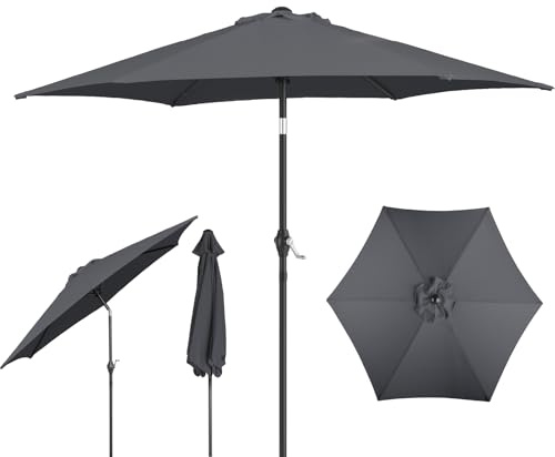 LEADZM Sonnenschirm 270 cm mit Kurbel, Neigbar, Windfest, Wasserabweisend, 6 Eisenrippen & Eisenrahmen, Gartenschirm für Garten Balkon Terrasse