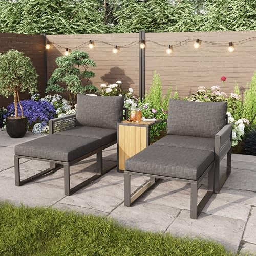 Mrwoo Garden Lounge Set, Outdoor Garden Sofa Polyester Rope and Waterproof Linen Fabric, 5-piece, Grey, All Seat Cushions are Included