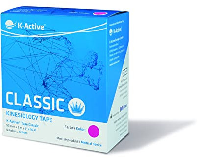 K-Active Kinesiologie Tape Classic PINK, wasserabweisend und hypoallergen, 50 mm x 5 m, 6er Box