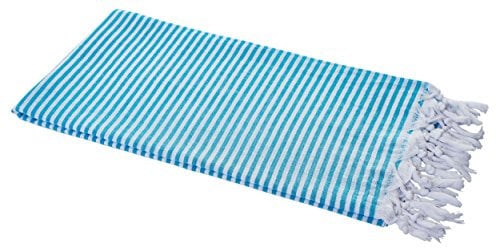 Carenesse Hamamtuch Streifen 90 x 180 cm türkis 100% Baumwolle I Sehr leichtes Hamam Handtuch extrem kleines Packmaß I Extra dünnes Pestemal/Fouta saugfähig & schnelltrocknend I Sommerplaid