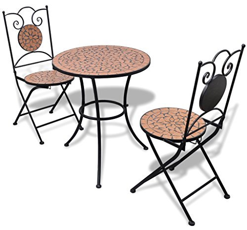 Festnight Tischgruppe Mosaiktisch mit 2 Stühlen Terrakotta 60 cm