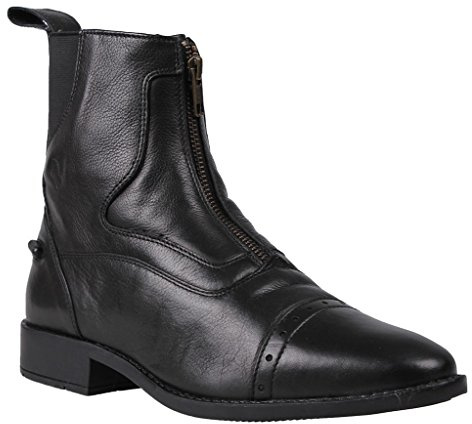 QHP Reitstiefeletten Leder Stiefeletten Jodhpur Milaan mit Reißverschluss (44, Schwarz)