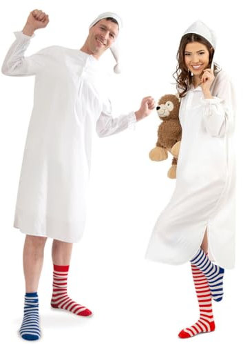 KarnevalsTeufel.de Herren-/Damenkostüm Nachthemd, Hemd mit Mütze, Fasching, Schlafanzugparty (M)