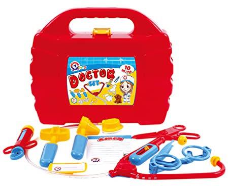 Bino Arztkoffer Ein kleiner Arzt, Spielzeug für Kinder ab 3 Jahre, Motorikspiel für Kleinkinder (Kinderspielzeug mit Zubehör & eigenem Doktor Namensschild, Kinderspiel perfekt für Rollenspiele), rot