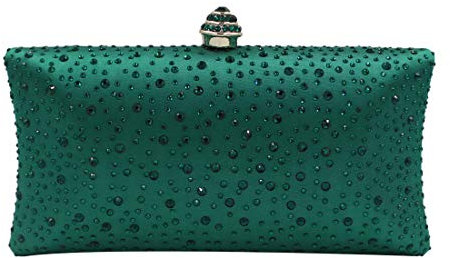 Women Beaded Sequin Clutch Bag Party Prom Wedding Bride Evening Purse Handbag with Rhinestone (Green)