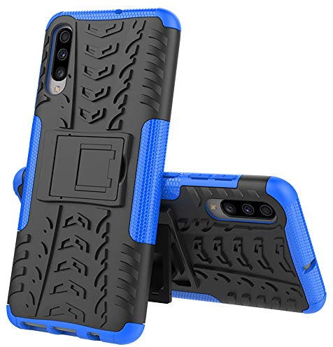 Yiakeng Hülle Samsung Galaxy A70, Doppelschicht Stoßfest Schlank Ganzkörperschutz Mit Ständer für Samsung Galaxy A70 (Blau)
