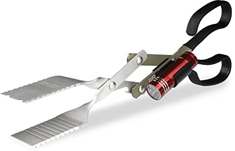 BBQCroc 3-in-1 Grillwerkzeug, 38,1 cm, extra leichte Zange, Spatel und Grillschaber (grün/khaki), 38,1 cm mit Taschenlampe)