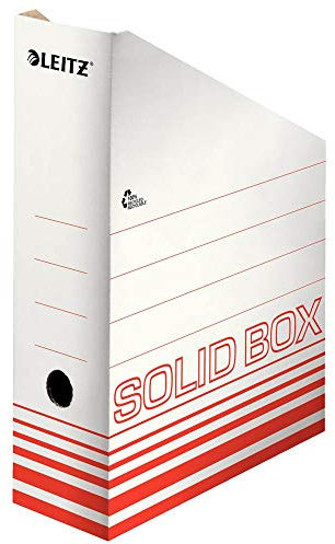 Leitz Solid Box Archiv Stehsammler, 100 mm Rückenbreite, Archivboxen zur Aufbewahrung von Zeitschriften und Mappen im A4- und US-Format, Zeitschriftensammler Pappe, 10 Stück, Weiß/Rot, 46070020