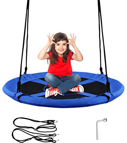 Costway Balançoire Nid d'Oiseau Ronde Ø 100CM, Charge Maximal 150KG, Balançoire Extérieure pour Enfants et Adultes, Hauteur Réglable de 100 à 180CM (Bleu)