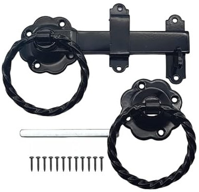 Garden Gate Metal Fixing auto gate Latch Barrel Brenton Bolt Suffolk Latch Black (6 Twisted Ring Gate Latch)