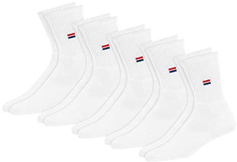 NAVYSPORT Chaussettes Homme 43-46 Sport Hautes Homme Femme - Lot de 5 Paires Socquettes Classiques Unisex Crew Coton Coussin Confort (EU 43 46, Blanc)
