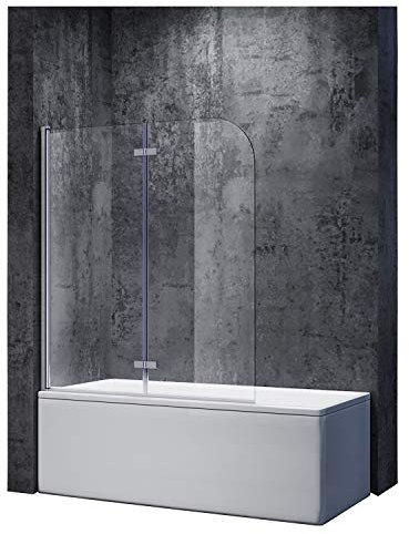 SONNI Paroi de douche pliable 120 x 140 cm pour baignoire, paroi de douche pour baignoire, 2 pièces, pliable, en verre nano