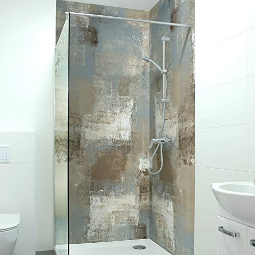DRUCK-EXPERT Premium Duschrückwand 0,4 mm selbstklebendes Hart-PVC, Größe:2 x B 103 x H 240 cm Hochformat, Muster:Ethno abstrakt