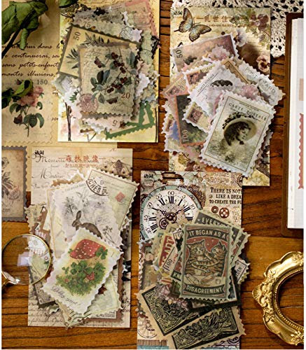 240 Pcs Vintage Aufkleber Stempel Scrapbooking Aufkleber für Scrapbook Kalender Notizbuch Tagebuch Fotoalbum DIY Dekoration, 47mm x 67mm, Charakter, Pflanze, Gebäude