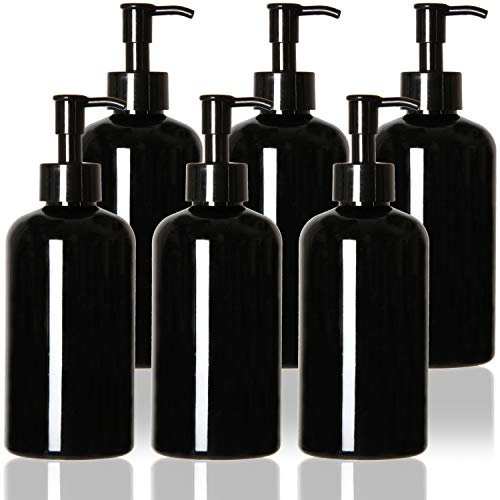 Youngever 6er-Set 350ML Pumpflaschen für Shampoo, Mehrweg Kunststoff Pumpspender Seifenspender Dispenser Lotionspender,Schwarz, Refillable Plastic Pump Bottles with Travel Lock