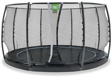 EXIT Toys Dynamic Rundes Groundlevel Trampolin - ø427cm - Fußschutzsystem - Mit Sicherheitsnetz - Extra Lange Sprungfedern - Stilvolles Design - Rostfrei - Großes Trampolin für Kinder - Schwarz