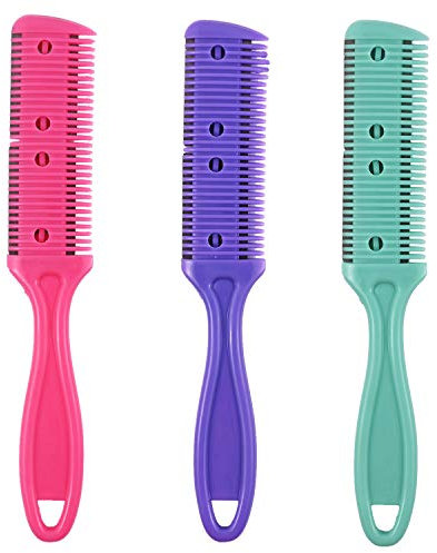 AOVNA 3 PCS Hair Cutting Razor Comb Double Sides Thinning Comb Haircuts Cutting Tool Professional Hair Razor for Salon Supplies (3 Colors)
