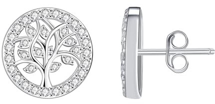 Micory Orecchini Albero Della Vita Donna, Orecchini a Bottone in Argento Sterling 925 con Zirconi, Confezione Regalo Squisita