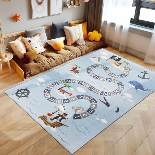SIMPEX KinderTeppich, Piraten-Design, Blau, 160 x 230 cm