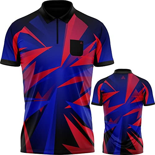 Arraz Shard | Breathable Zipped Dart Shirt with Pocket Suitable for Golf, Lawn Bowls, Tennis, Pool and Snooker, Red, 4XL