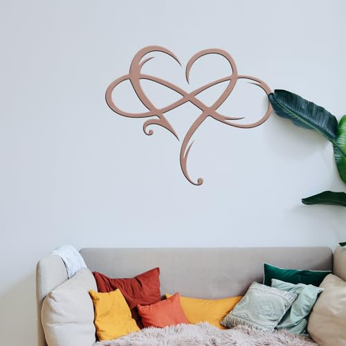 Infinity Heart Metal Wall Decor, Unique Infinity Heart Wall Decor Love Sign Plaque Steel Art Geometric Bedroom Ornaments Cut Out for Home, Wedding Decor (11.4x13.7in, Champagne)