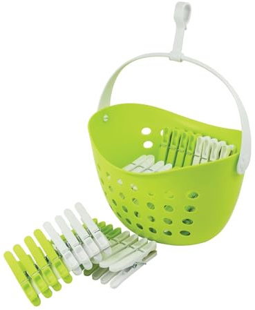 LAGUELLE - Cesta con 48 Pinzas Antiglante Recicladas - Fabricación Francesa - Cesta Verde - Pinzas Surtidas (Verde y Blanco)