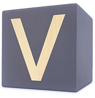 Holzbuchstabe Würfel, 5 x 5 cm, grau, Buchstabe V