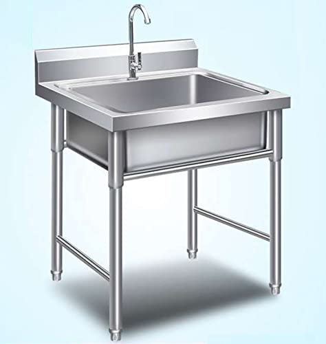 Évier de services publics dans un seul kit Catering Kitchen 304 Évier en acier inoxydable Bol lavage simple avec support de robinet pour le garage à linge intérieur et extérieur (50 cm / 60 cm)