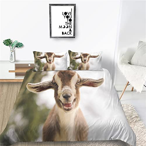 Kinderbettwäsche 135x200 Ziege Bettwäsche Set 3D Bedruckte Bettbezug Set mit ReißVerschluss,Soft Breathable Hypoallergen Duvet Cover + 1 Kissenbezug 80 x 80 cm,für Kinder Teenager