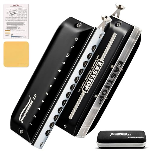 EAST TOP Updated FORERUNNER 2.0 without valves Chromatic Harmonica 12-Hole 48 Tones Ab Key Chromatic Mouth Organ Harmonica for Adults,Beginners and Students