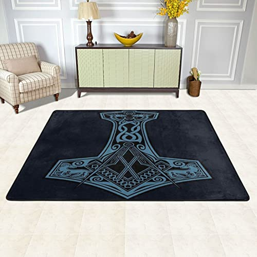Flanell-Teppich, Wikinger-Thor-Hammer, Mythologie-Teppich, groß, rutschfest, waschbar, für Wohnzimmer, Schlafzimmer, 120 x 182 cm