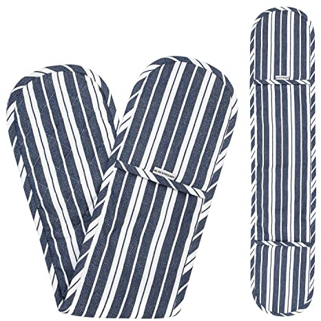 Blackmoor Double Oven Gloves/Heat Resistant Cotton Potholder Mitt for Home Cooking, BBQ, Grilling, Baking, Microwaving in Kitchen (Navy)