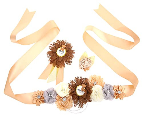 Kisangel 1 Satz Gürtel Für Schwangere Party Kinder Korsett Perlengürtel Bauchbänder Für Schwangere Taillengürtel Für Damen Mama Zu Weiße Schärpe Satin- Abzeichen Die Blumen Schwangere Frau