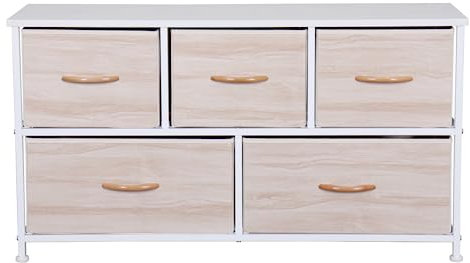 Requena Wide Chest of Drawers, 5 Drawers with Wood Top and Large Storage Space, Easy to Install Room Organizer, for Bedroom, Living Room, Nursery Room, Hallway CD-206-BEECH-WH