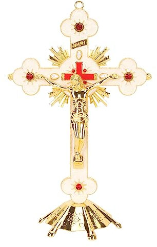 BAOFUYA - Crucifix en Métal, Croix sur Pied Extra Large Retro Elegance avec Socle pour les Maisons Chrétiennes et Lieu Religieux