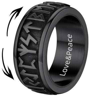 Supcare Herren Vikinger Personalisiert Spinner Edelstahl Stimmungsring Schwarz Fidget Gravur Nordisch Wikinger Runen Fingerring Drehbar Bandring Modeschmuck für Jahrestag
