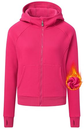 MoFiz Femme Sweatshirt Manches Longues Veste Outwear Couleur Unie Rester Chaud Hooded Manteau Rouge Rosé XS