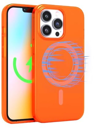 FELONY CASE - Neon Orange Crystal Clear Phone Cover for iPhone 15 Pro Max, Compatible with MagSafe - 360° Shockproof Protective Cases Designed for Apple iPhone 15 Pro Max